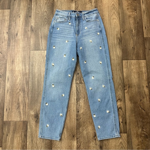 Hollister High Rise Jeans Embroidered Floral Women’s Size 25 Blue Denim - Picture 1 of 10